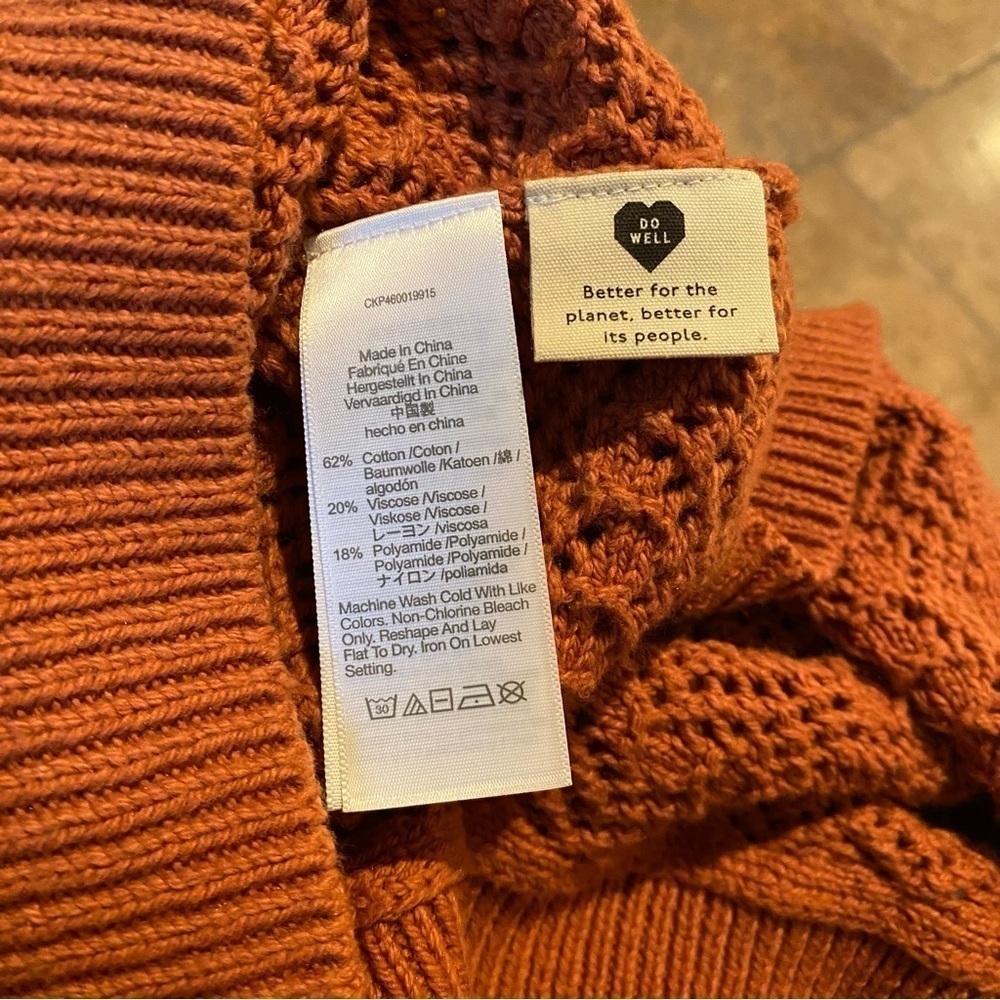 MADEWELL Women Orange Open Knit Short Sleeve Sweater Top Size Small - Picture 7 of 8